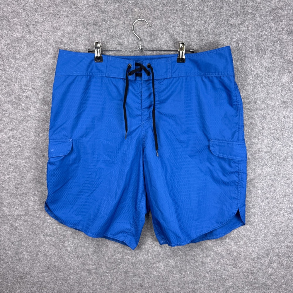 Osklen Surfing Boardshorts Diagonal Surf Size 36 Blue Cargo Pockets Checkerboard